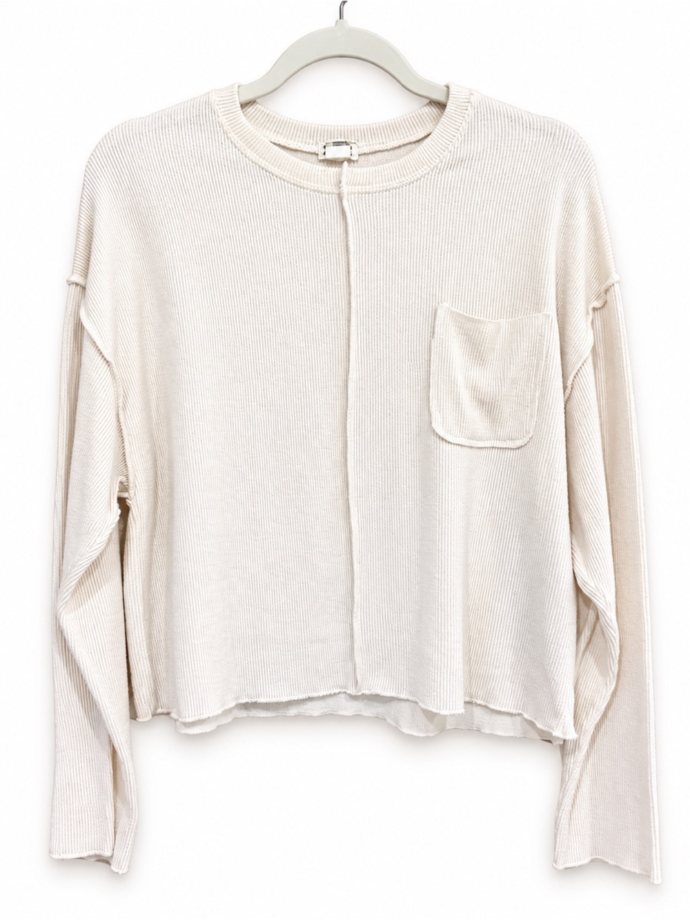 Billabong Ivory Ribbed Cropped Long Sleeve Pocket Top M NWOT